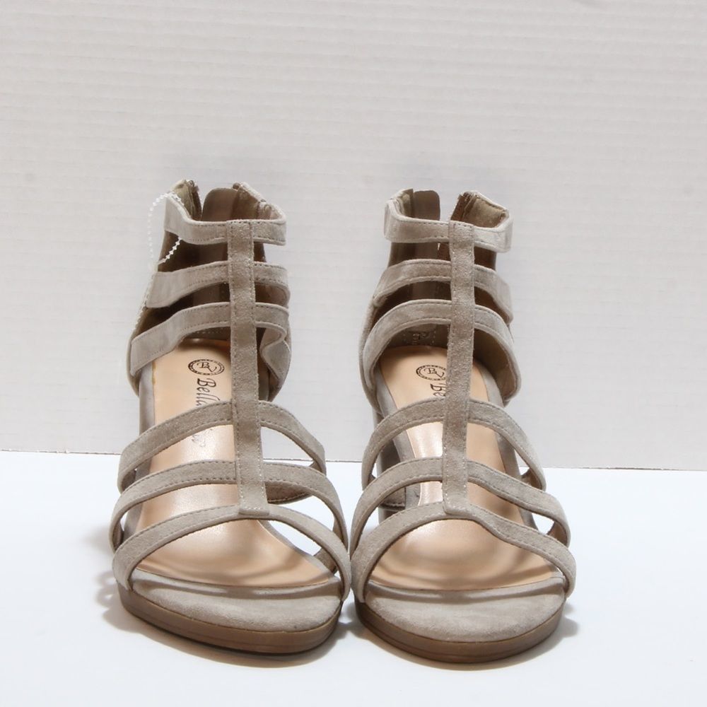 Bella Vita Stone Faux Suede Leah Heeled Sandal with Back Zipper Size 7.5 NIB NWT